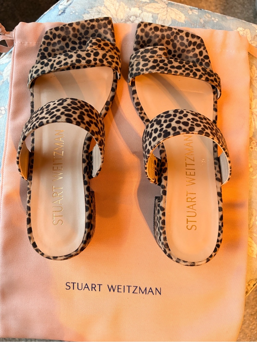 Stuart Weitzman Leopard-Print Double Strap Slides - Tan & Black